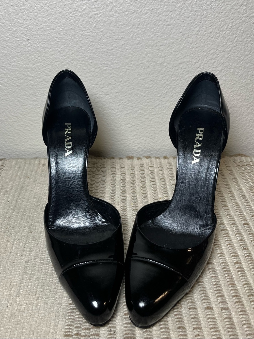 Prada D’Orsay Black Patent Leather Block Heel Pumps 7.5/37.5 - Picture 3 of 6